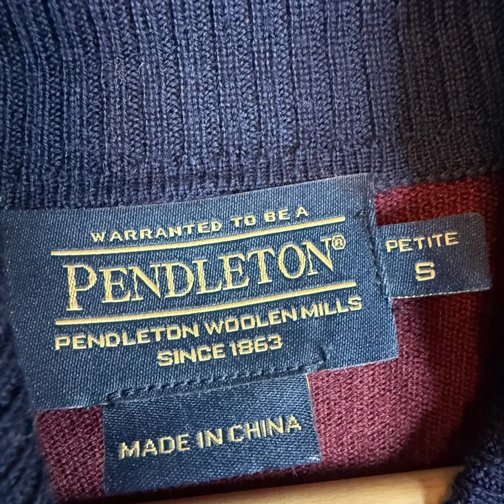 Pendleton Merino Wool Turtleneck Sweater Colorblock Burgundy Navy Preppy P S